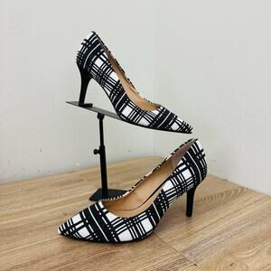 Inc International Concepts Zitah Black And White Plaid Jeweled Heels Women’s 8.5
